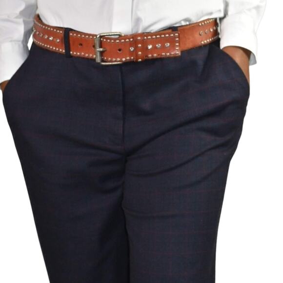 Cop Copine Ouaf Pant Blue Cropped Trouser Check Plaid Cuffed Wide Leg Size 40 10 - Picture 4 of 15